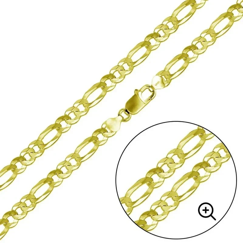 14K Yellow Gold Figaro Necklace Bracelet Chain ITALIAN Real – on Solid Silver