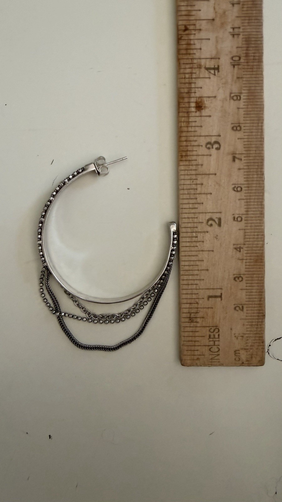Silpada Silver Tone Round Hoop Earring With Chain Dangle