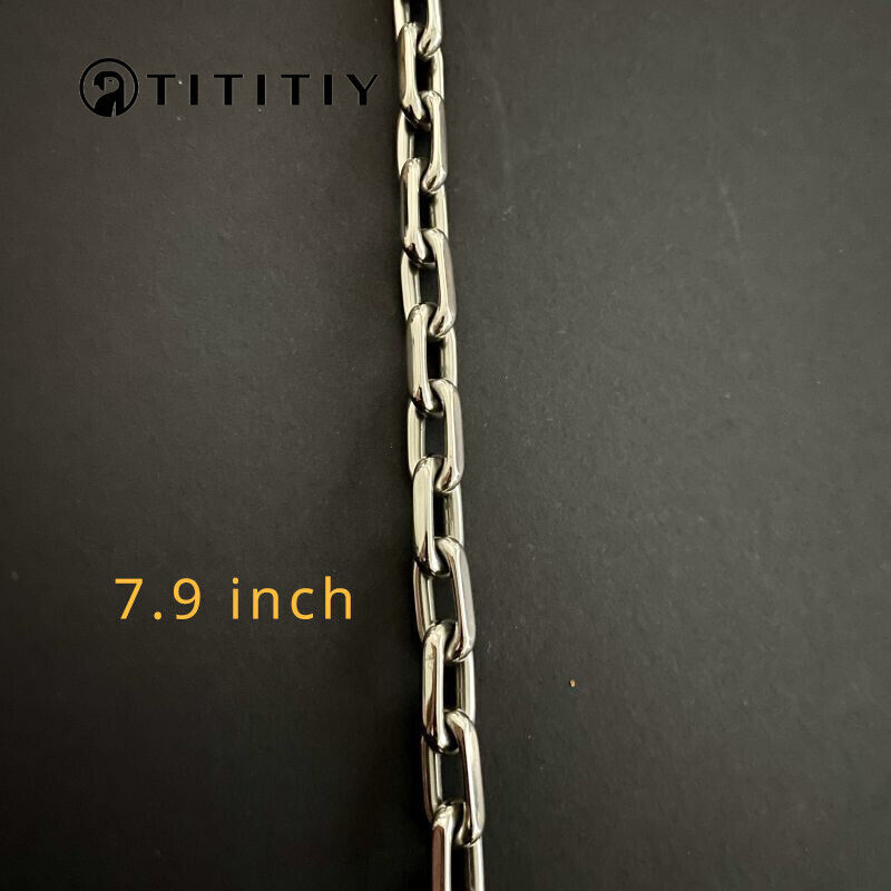 8mm Pure Titanium Chain Bracelet for Men’s Flat O-Chain Anti Allergy 7.9 Inch