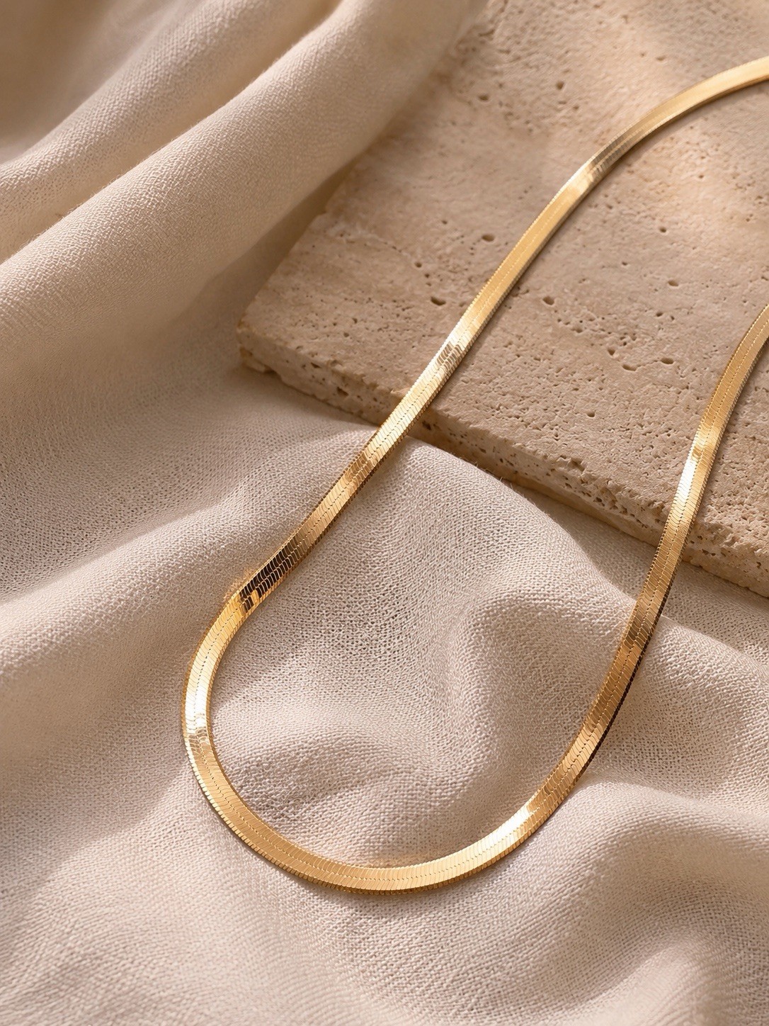 Gold or Silver Flat Herringbone Chain Choker Necklace 40cm + 4cm Extender