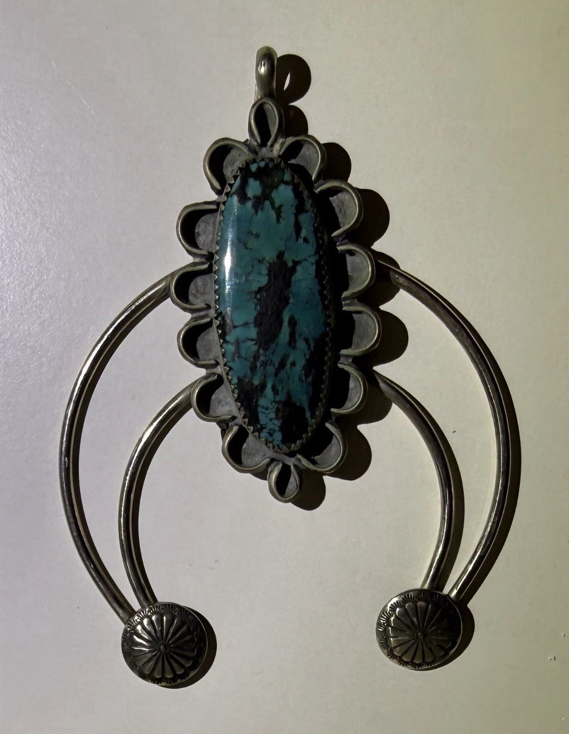 Vintage Native American Sterling Silver Turquoise Naja Pendant Southwestern 24.7