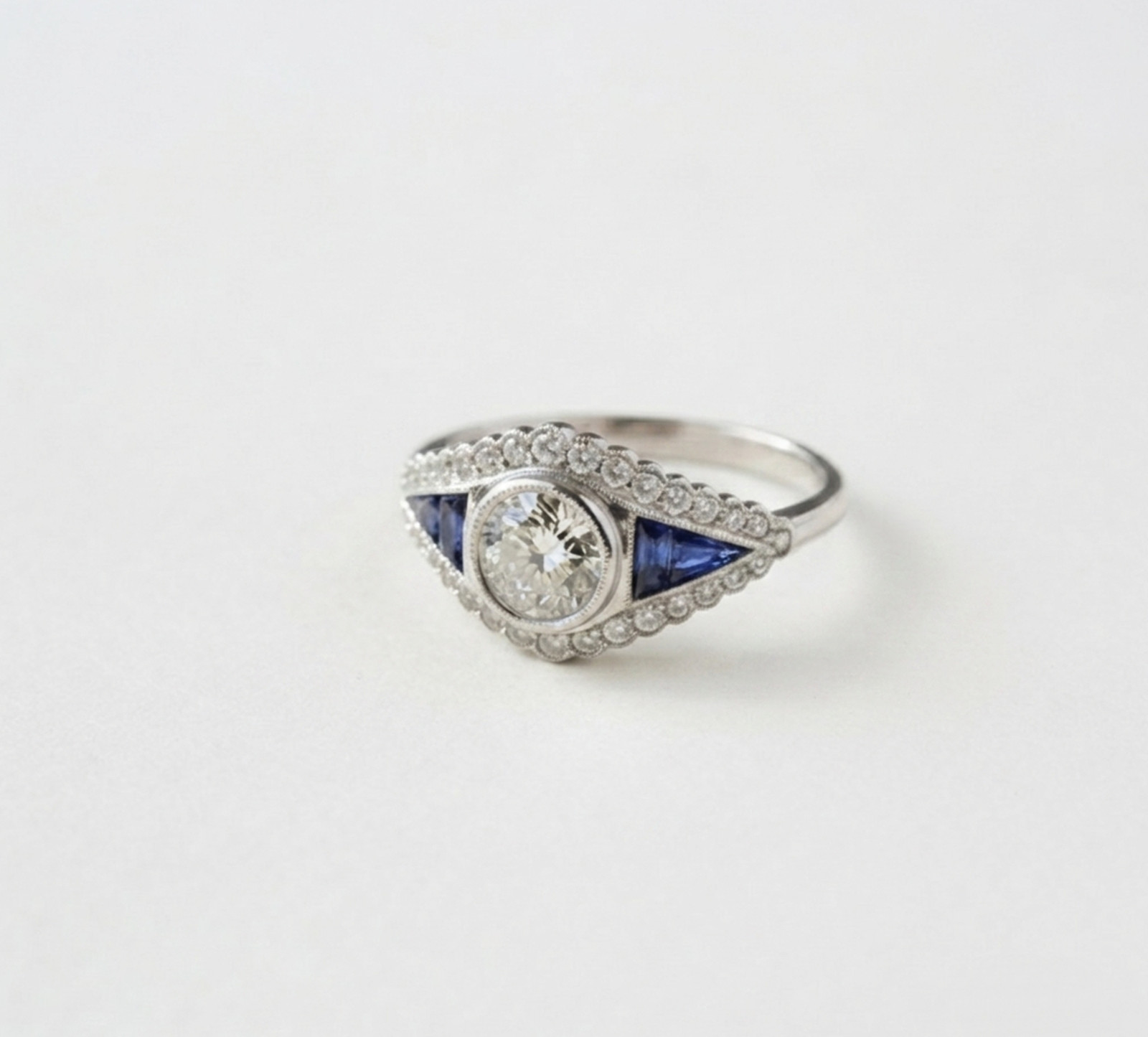 Round Cut Lab Created Diamond 14K Gold Art Deco Retro Bezel Set Engagement Ring