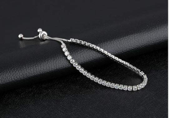 Sterling Silver Plated Adjustable CZ Bracelet