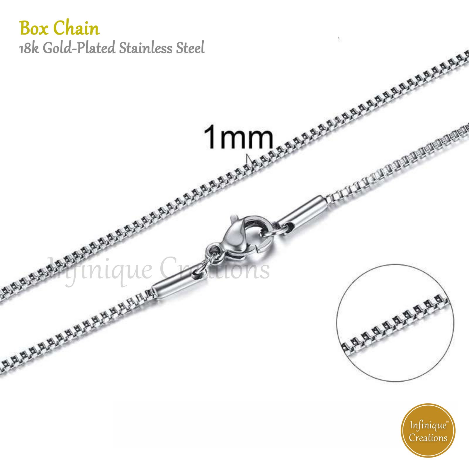 Stainless Steel Silver Box Chain Bracelet and Necklace Men Women 1mm-4mm 7-38″