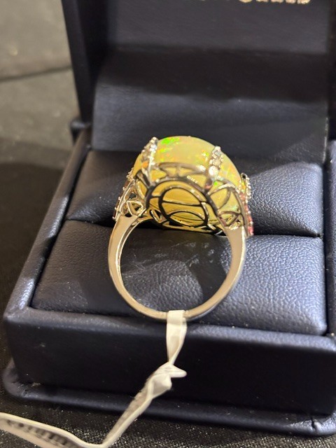 16.30 Ct Opal-.040 ctw Pink white Toumaline Diamond 14K gold ring