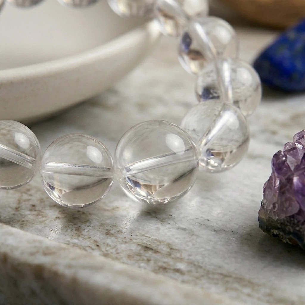 Natural Clear Quartz Beaded Bracelet 11mm Round Beads 18cm Stretch Crystal gift