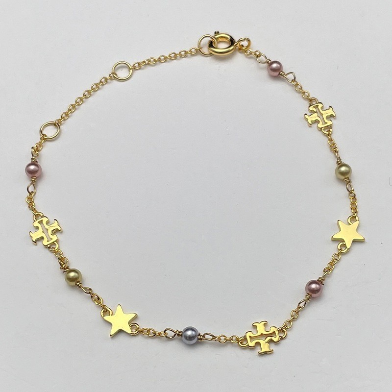 New Tory Delicate Kira Imitation Pearl&Star Station Bracelet in Gold with Pouch