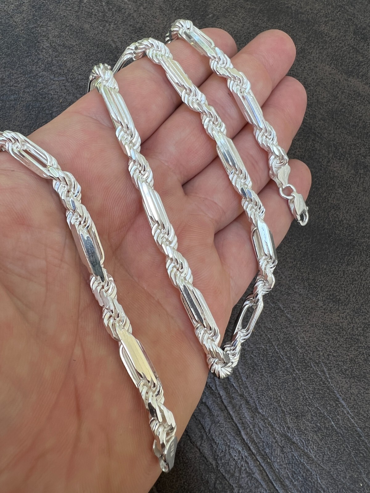 Men’s FigaRope Chain Real Solid 925 Sterling Silver Necklace Bracelet 6mm Milano
