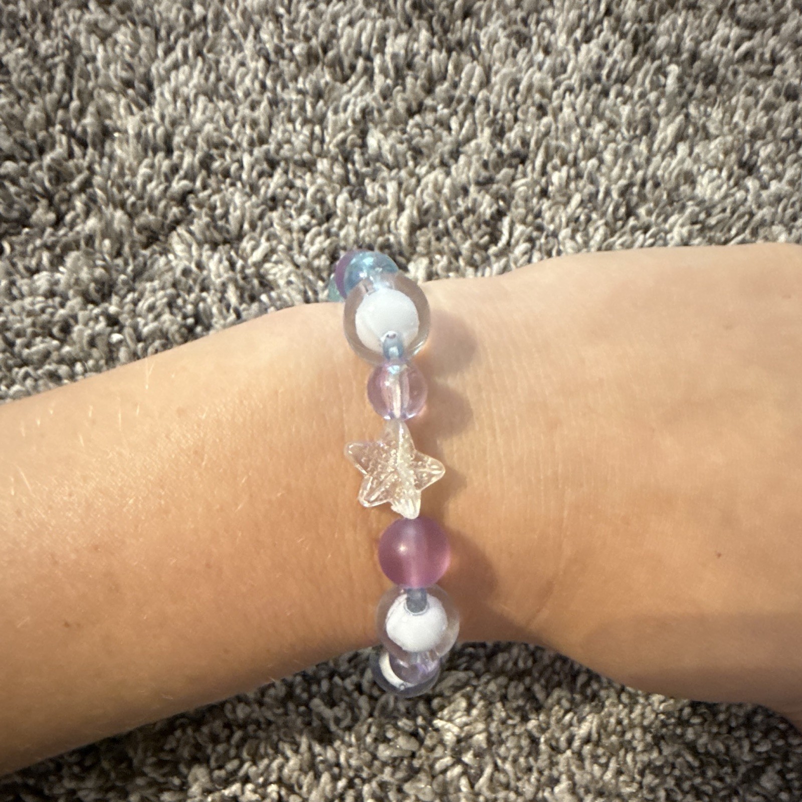 Multicolor Beaded Stretch Bracelet Dangle Star Charm Plastic Unisex Adults