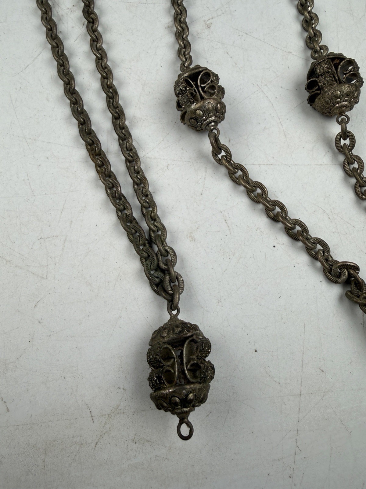 Antique Southeast Asian Peranakan Filigree Station Necklace – Mixed Metal 24″