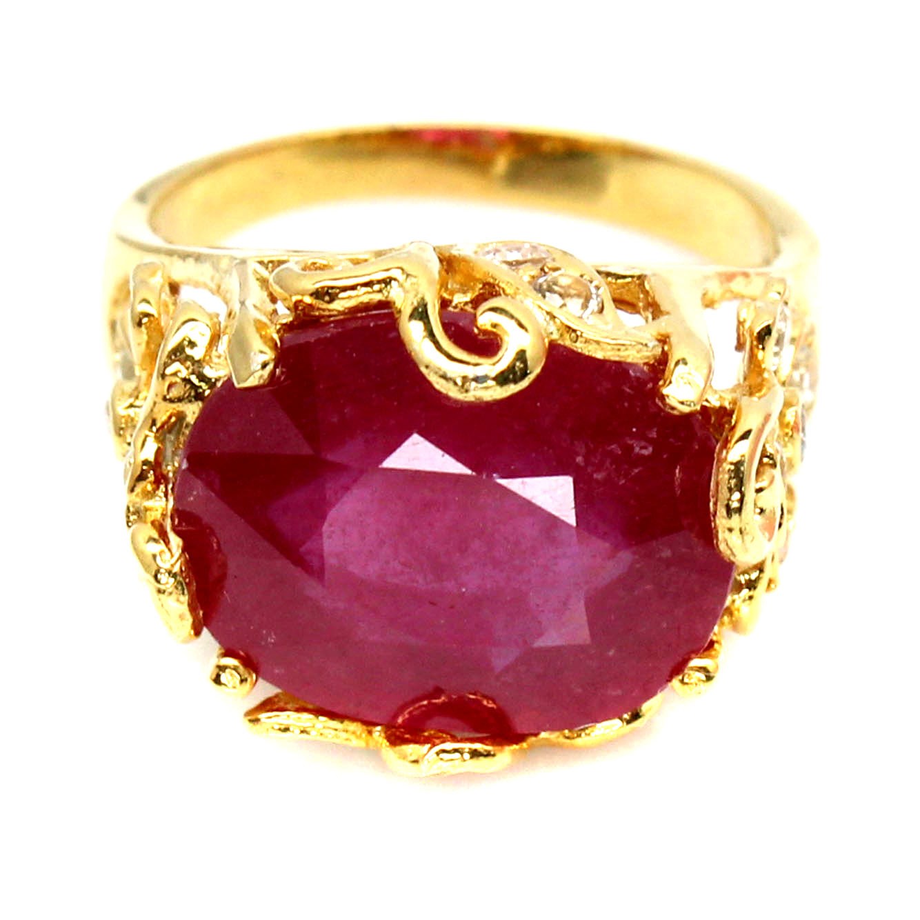 925 Sterling Silver 12 x 15 MM. Red Ruby White Zircon Ring Size 6.75