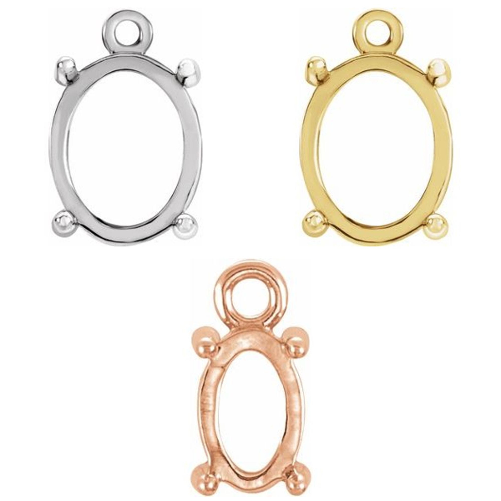 Solid Gold or Platinum Unset Oval Stone 4-Prong Cabochon Dangle Setting Charm