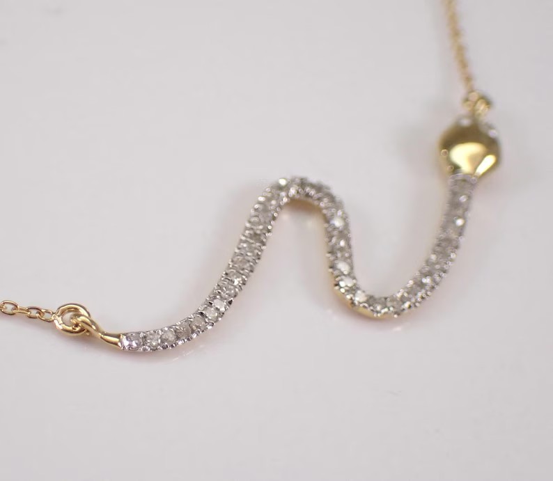 1.50Ct Round Simulated Diamond Lovely Snake Shape Pendant 14K Yellow Gold Plated