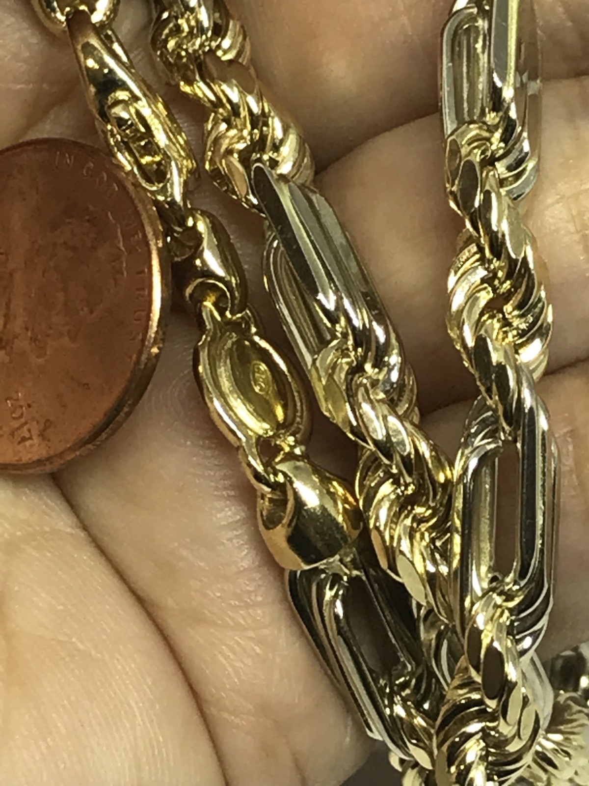 GoLD 14k chain figarope link necklace Yellow White semi solid 51g 26” 5.5mm