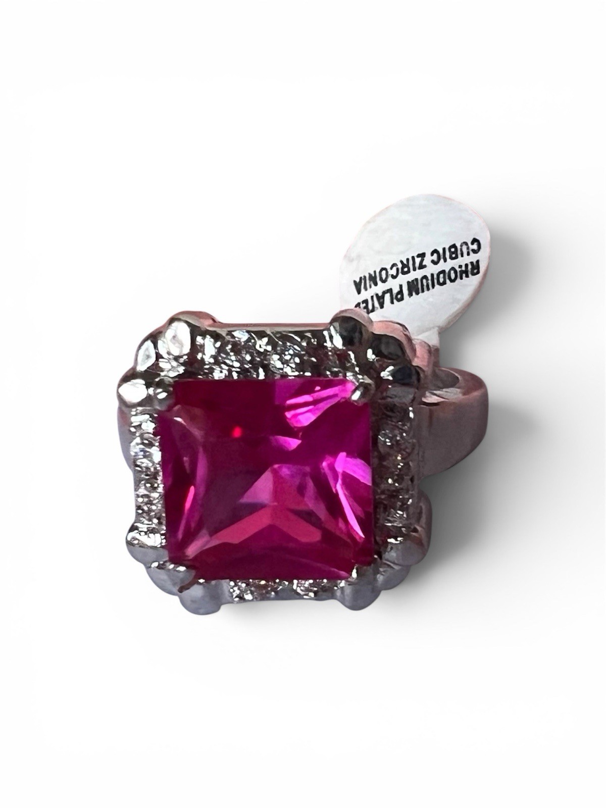 Vintage Rhodium Plated Pink Sapphire Ring, Size 8