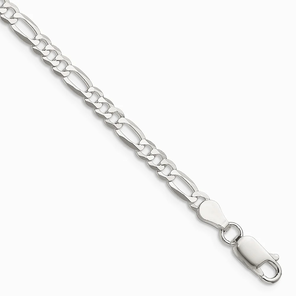 Sterling Silver 4.0mm Lightweight Flat Figaro Chain Bracelet 7″-9″