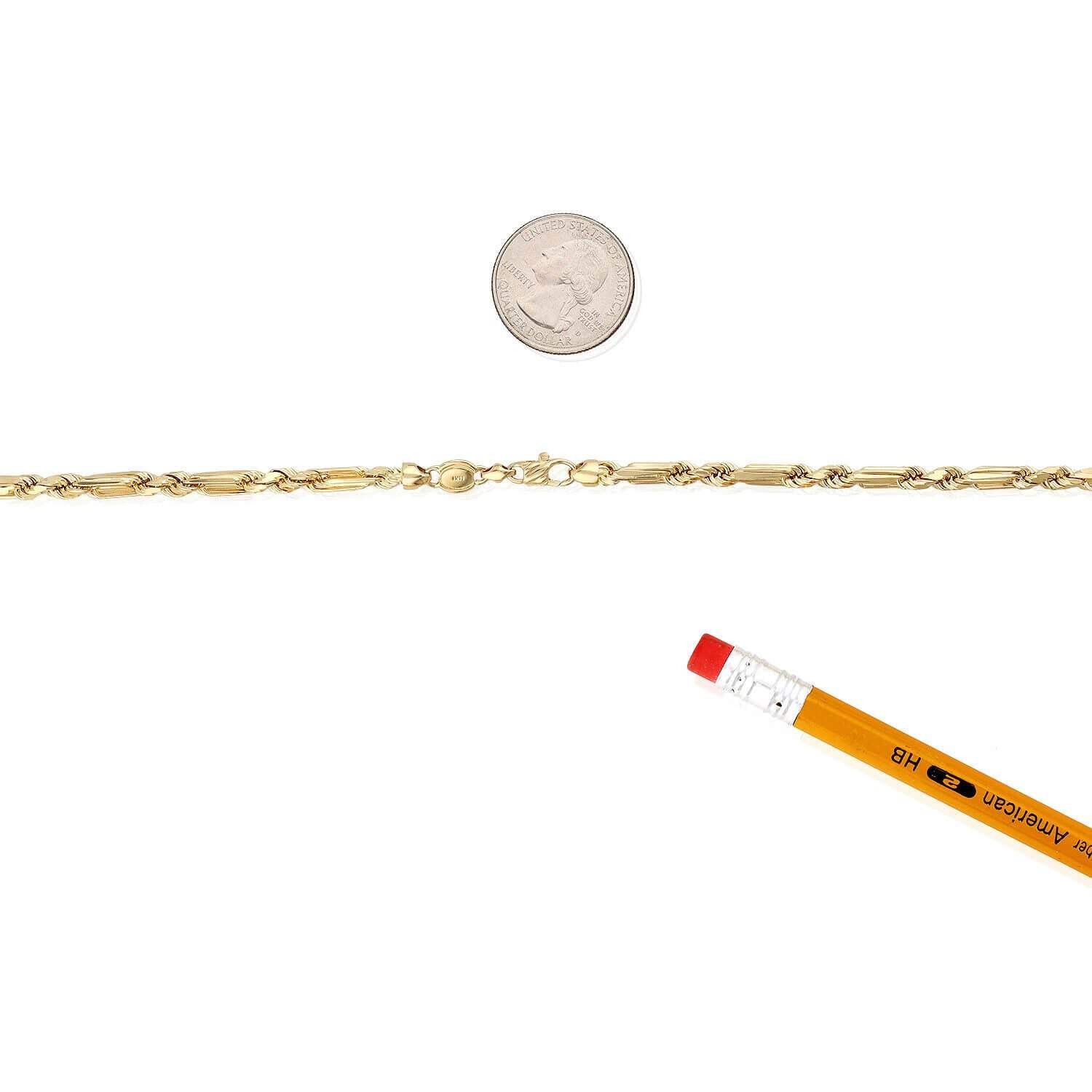 14K Solid Yellow Gold 4mm Milano Figaro Rope Chain Necklace 20″-26″