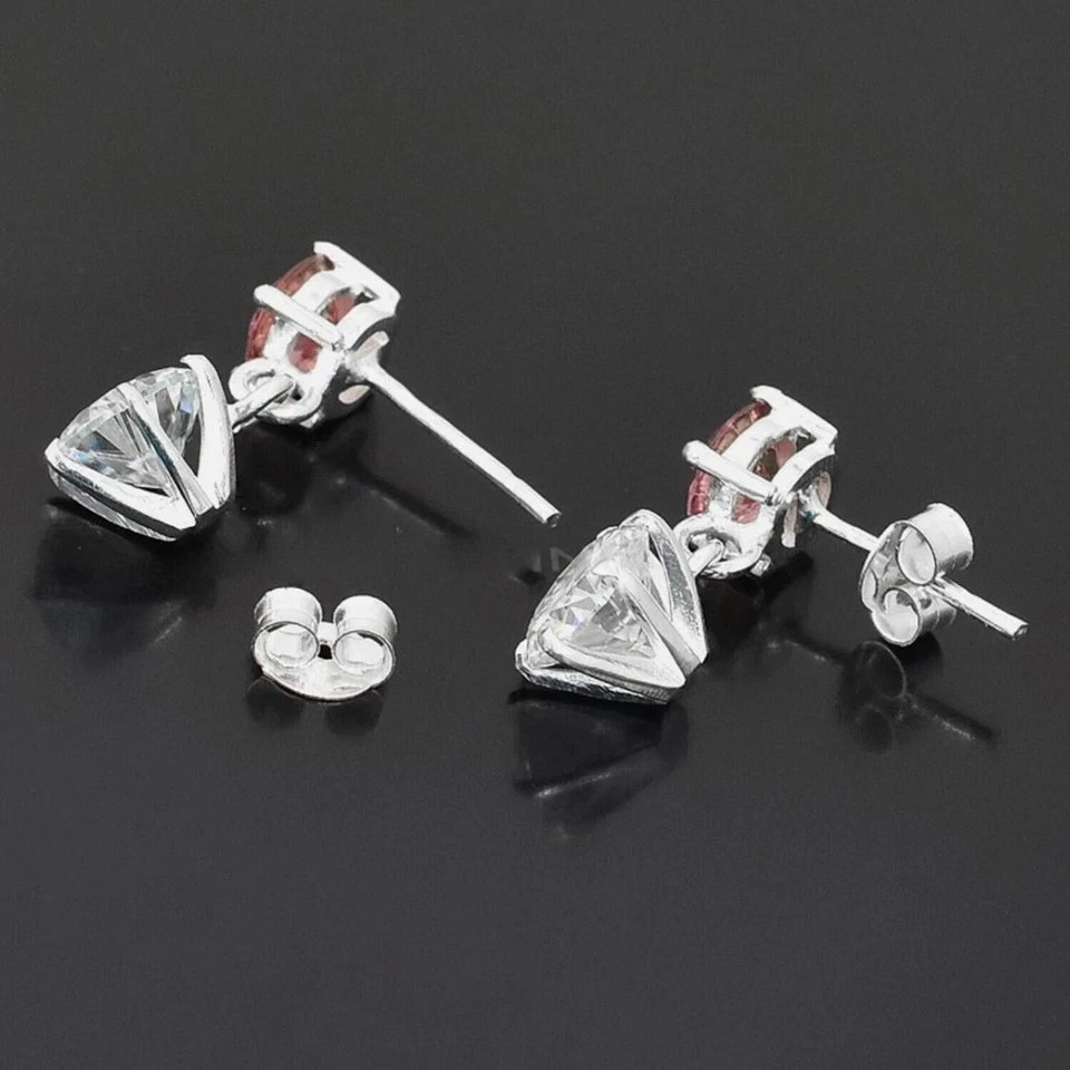 4.00Ct Certified Pink & White Diamond Solitaire Studs In 925 Sterling Silver