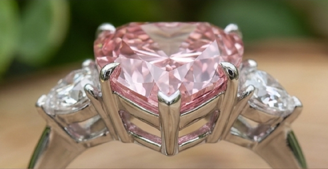 5ct Heart Cut Simulated Pink Sapphire/CZ Engagement Ring 14k White Gold Plated