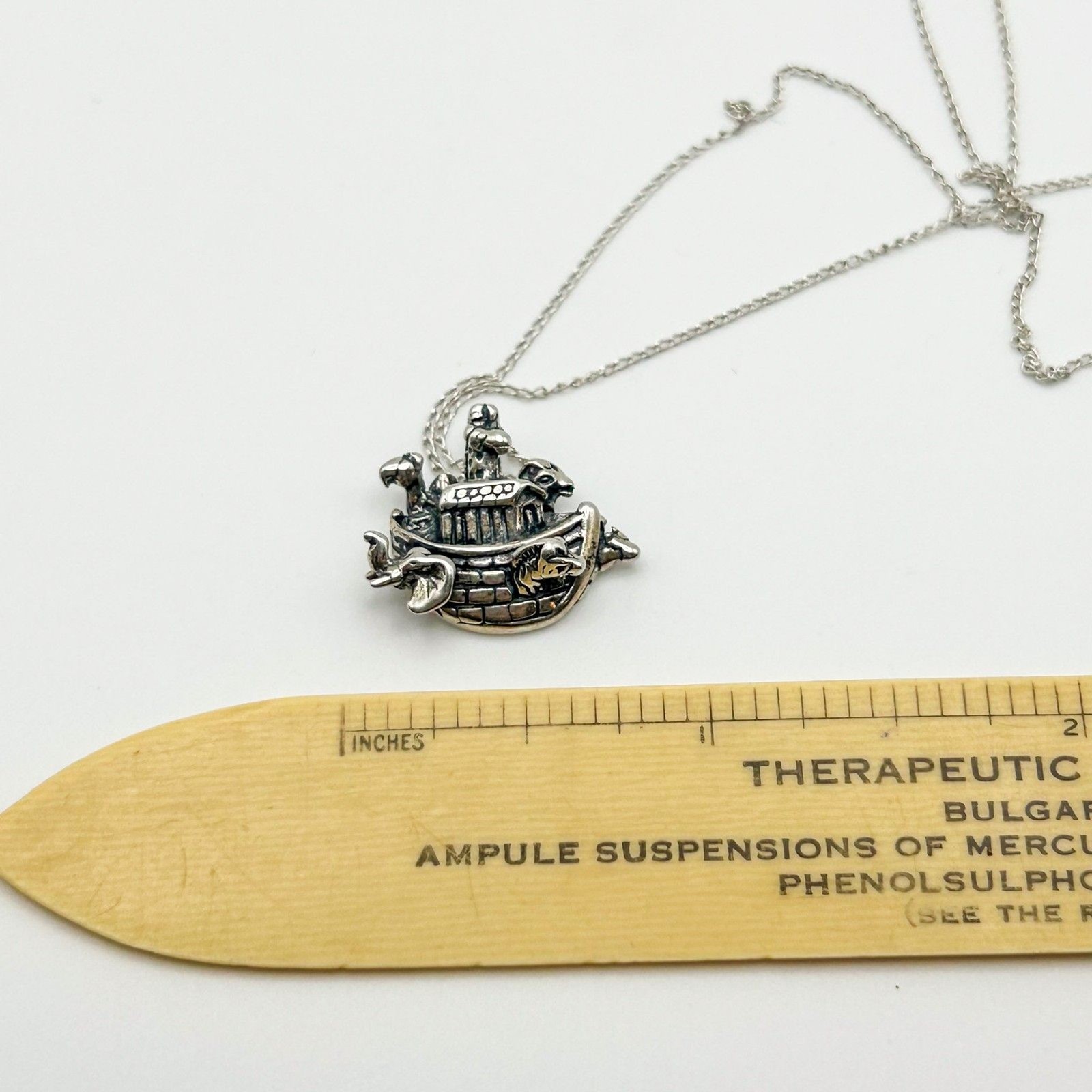 Sterling Silver Noah’s Ark Pendant on 20″ 925 Chain Religious Necklace