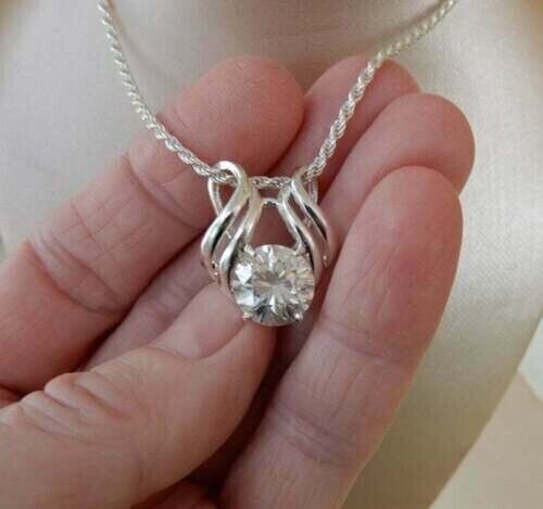 2Ct Round Cut Lab Created Diamond Women Pendant 14K White Gold Finish