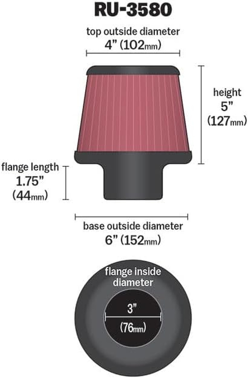 K&N High-Flow Original Lifetime Universal Clamp-On Air Filter: High Performance,