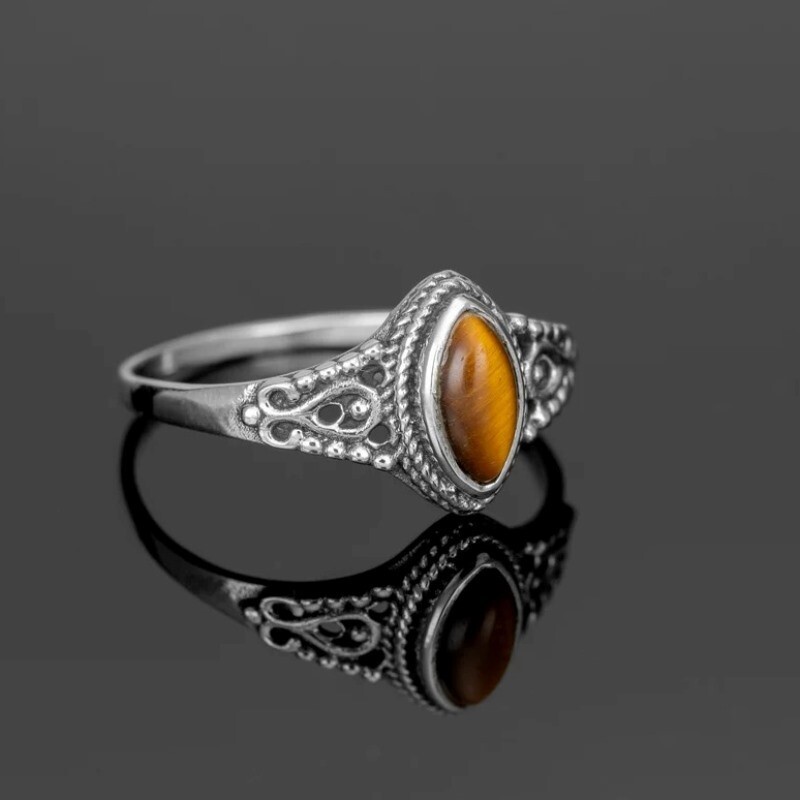 925 Sterling Silver Rings Natural Tiger’s Eye Gemstone Handmade Women Jewelry