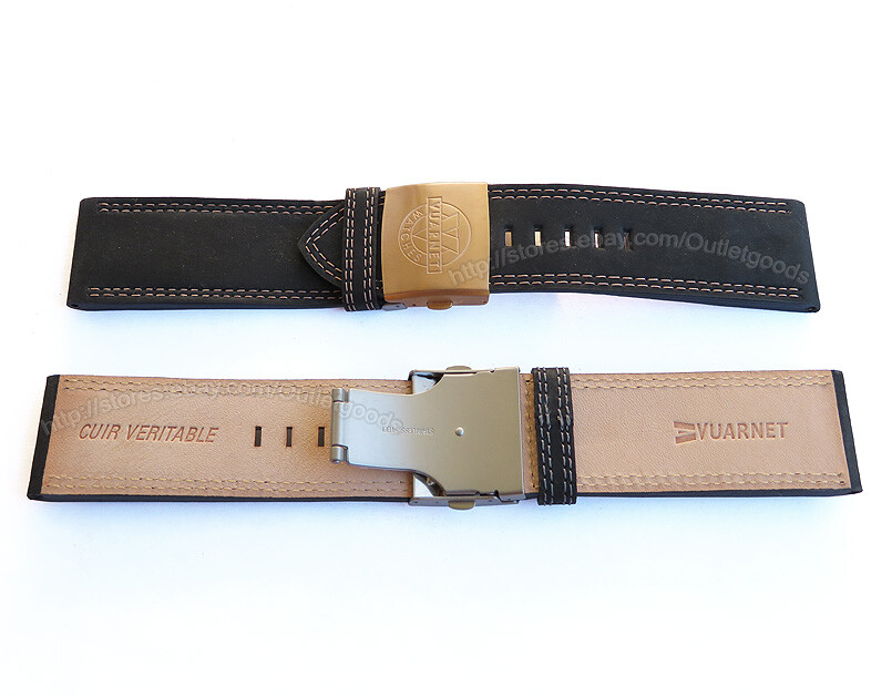 28mm Black Leather Deployant Deployment Clasp Watch Band Strap By Vuarnet $59