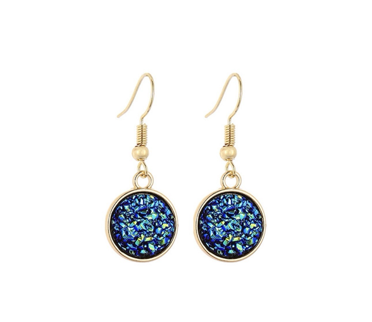 Light blue Druzy Resin Dangle Earrings, Gold Tone Minimalist Jewelry