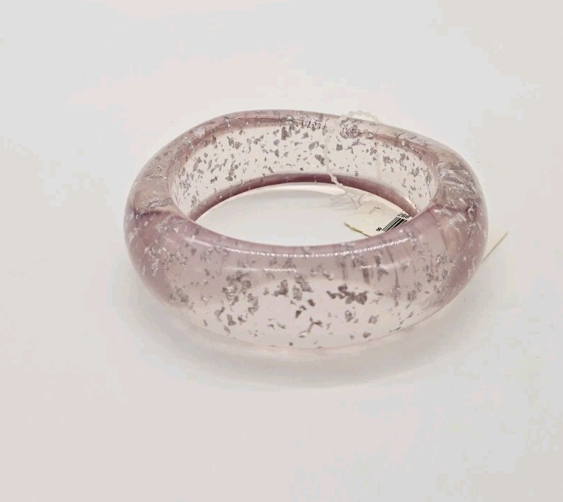 Lucite BANGLE Bracelet Fat Slip ON Runway Very light Purple Confetti Vintage