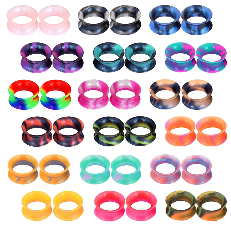 Pair Colorful Soft Silicone Ear Gauges Plugs Ear Flesh Tunnels Expander 2g-3/4″