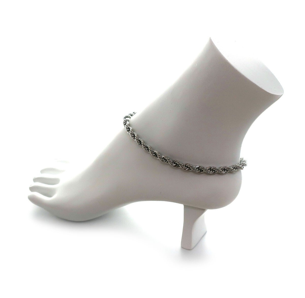 Twist Rope Chain 5mm Anklet Ankle Bracelet 10″ inch 14k White Gold Plated