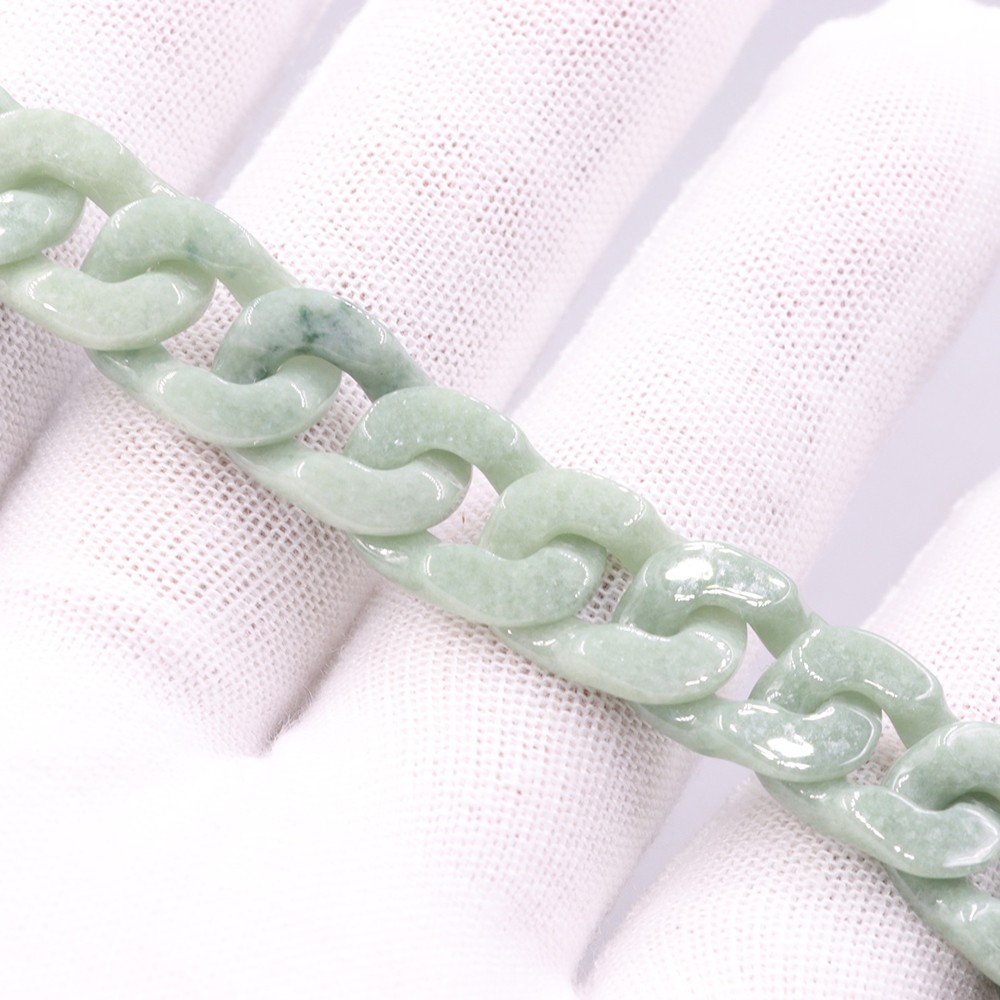 Real Grade A Natural Green Jade Jadeite Men Cuban Curb Link Bracelet 7.5-7.9inch