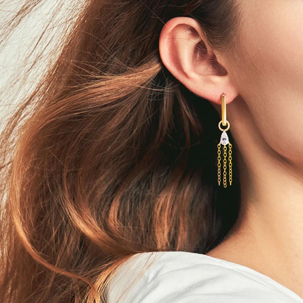 Pear Tear Drop Tassle 925 Sterling Silver Dangle Drop Hoop Earrings