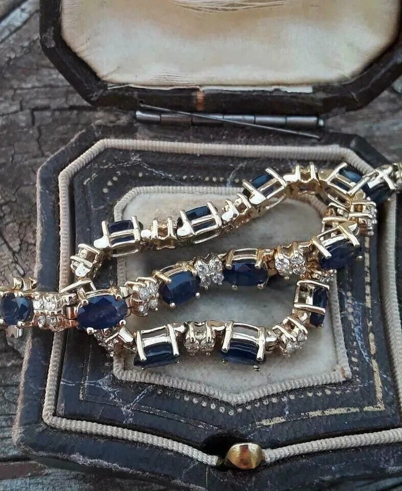 8Ct Oval Cut Lab Created Sapphire Diamond Tennis Bracelet 14K Yellow Gold Plated