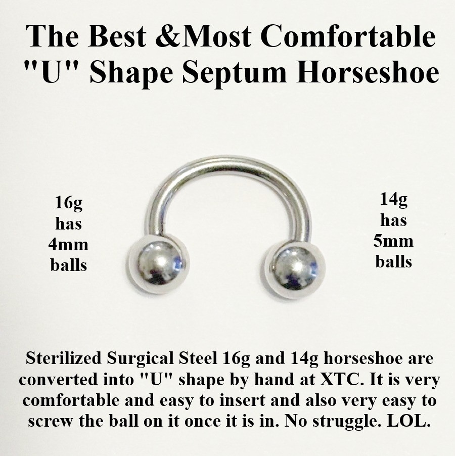 Best & Comfortable “U” Shape Septum Horseshoe Sterilized Surgical Steel 16g/14g.