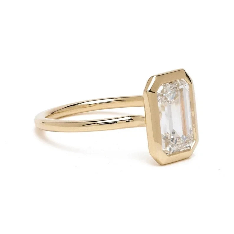 Emerald Cut Diamond Ring IGI Certified Lab Grown 3 Ct 14k Yellow Gold VVS E F