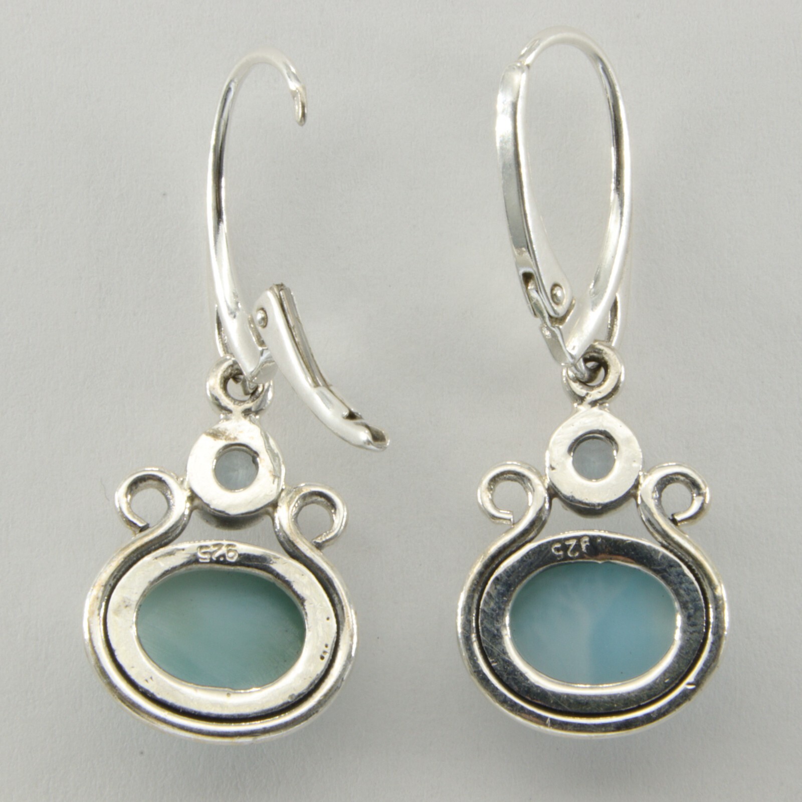 Blue Oval LARIMAR Topaz Dangle Drop Earrings 925 STERLING SILVER Leverback 6e