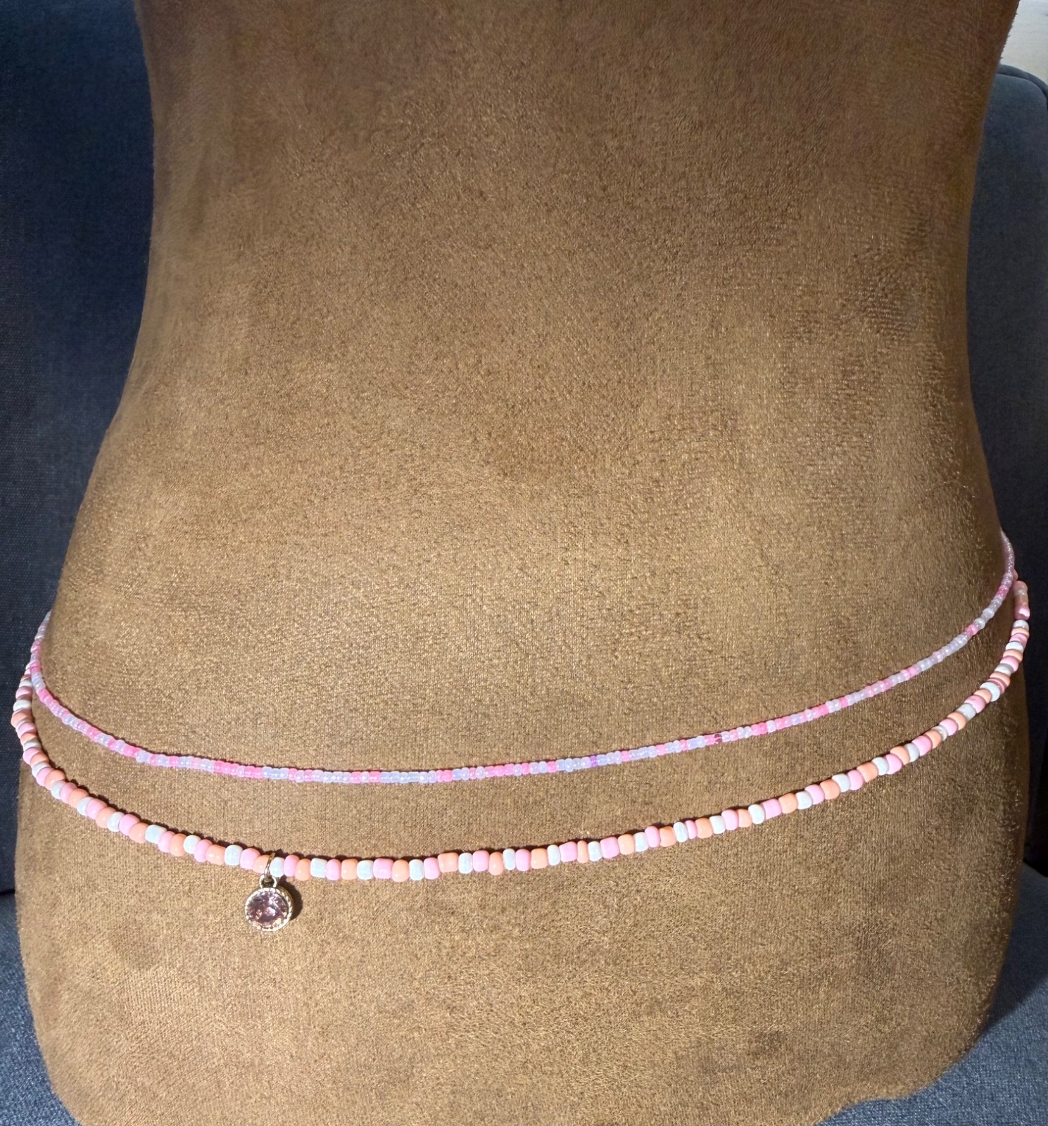 Stretch Waist Beads for Women – Pink African Glass Beads – Body Jewelry
