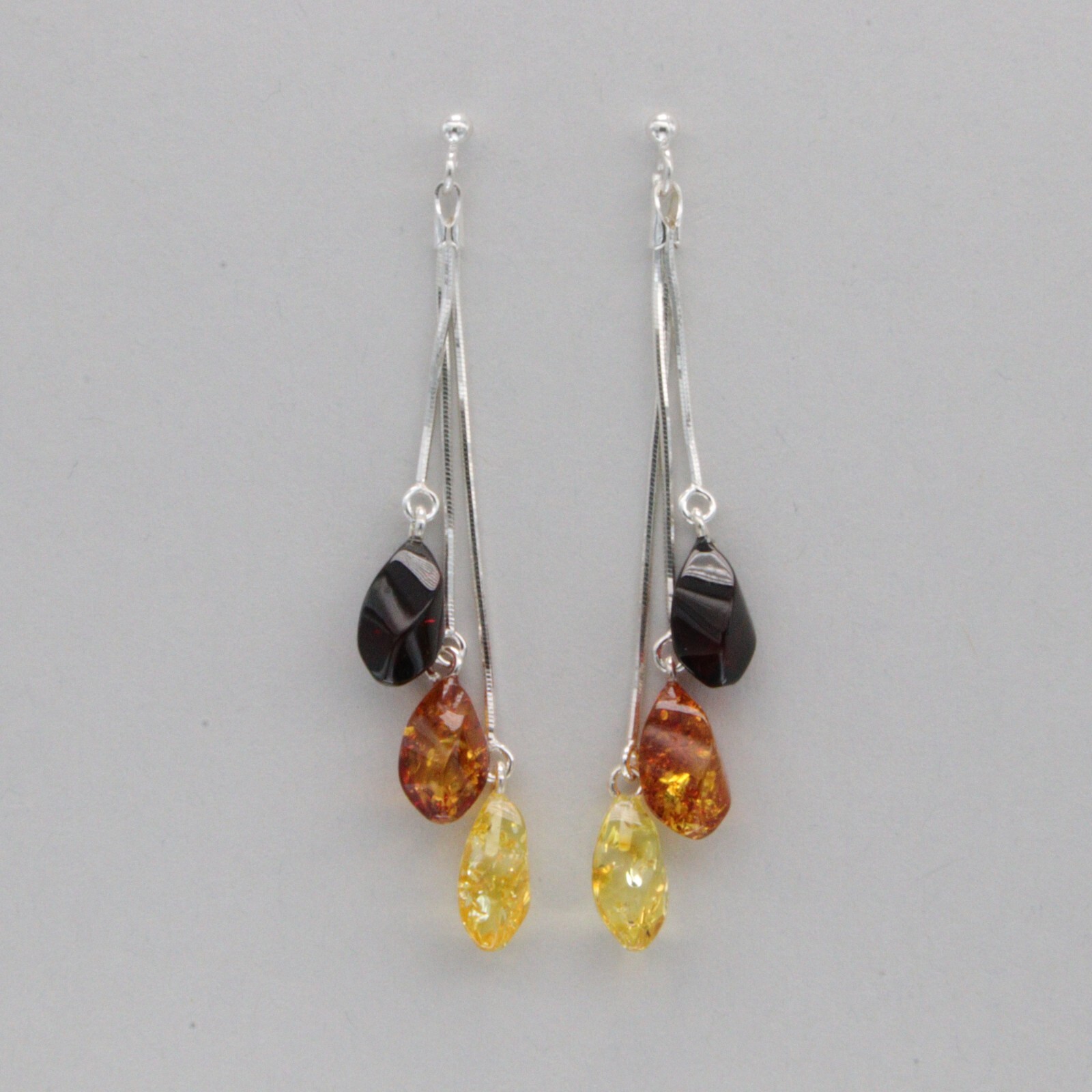 Multi-Color BALTIC AMBER Dangle Post Earrings 925 STERLING SILVER Poland #4809e