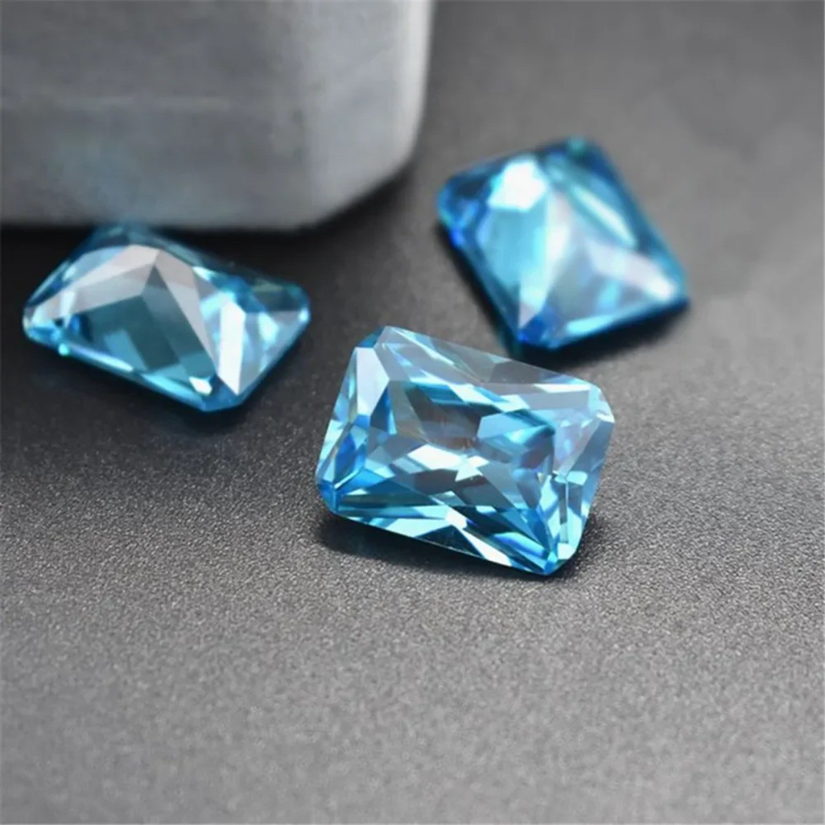 Aquamarine Rectangle Faceted Gemstone Radiant Cut Vivid Blue Aquamarine Gem