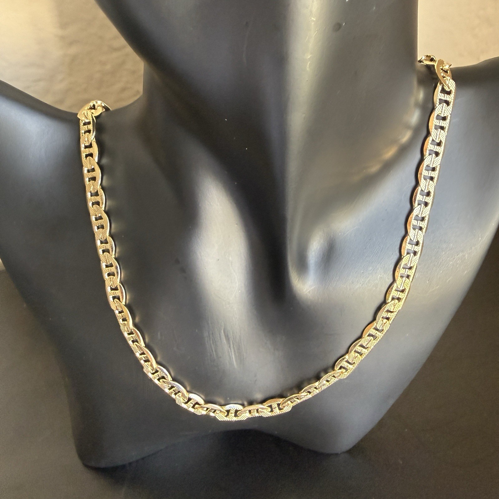 14K Gold Plated Flat Mariner Link Chain Necklace