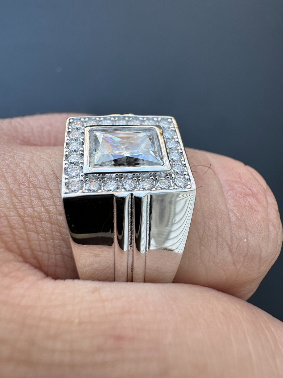 Big 2.6ct Baguette MOISSANITE Solitaire Mens Real Solid 925 Silver Ring Pinky