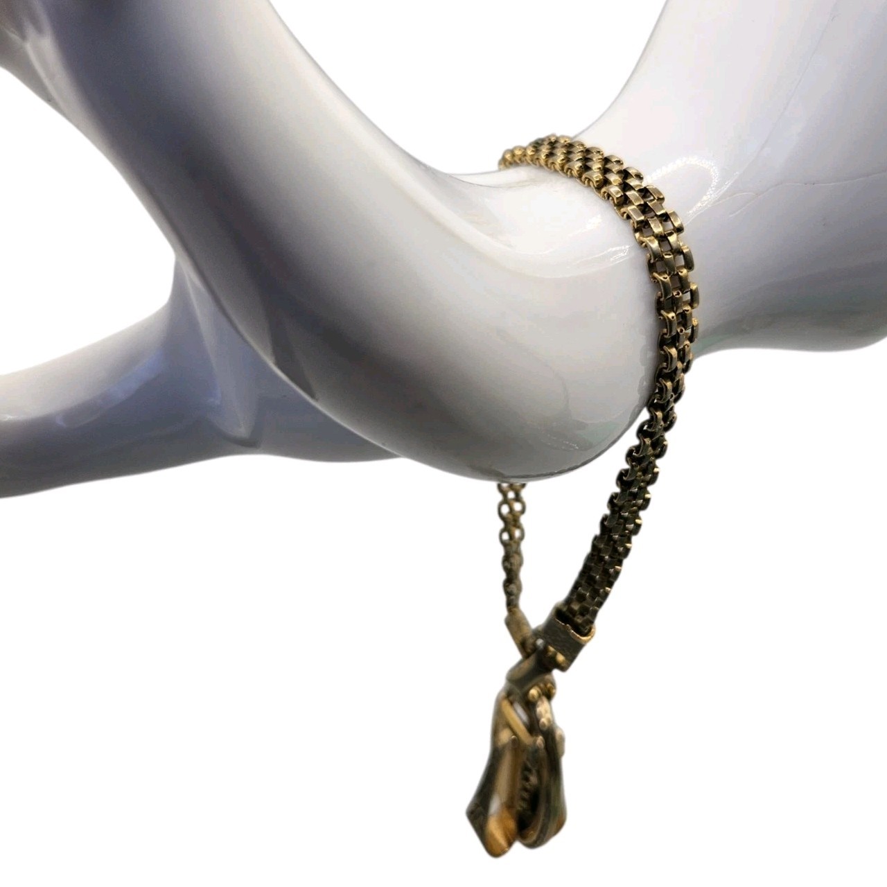 Vintage Gold Tone Watch Fob Charm Bracelet Victorian Revival Panther Mesh 7″