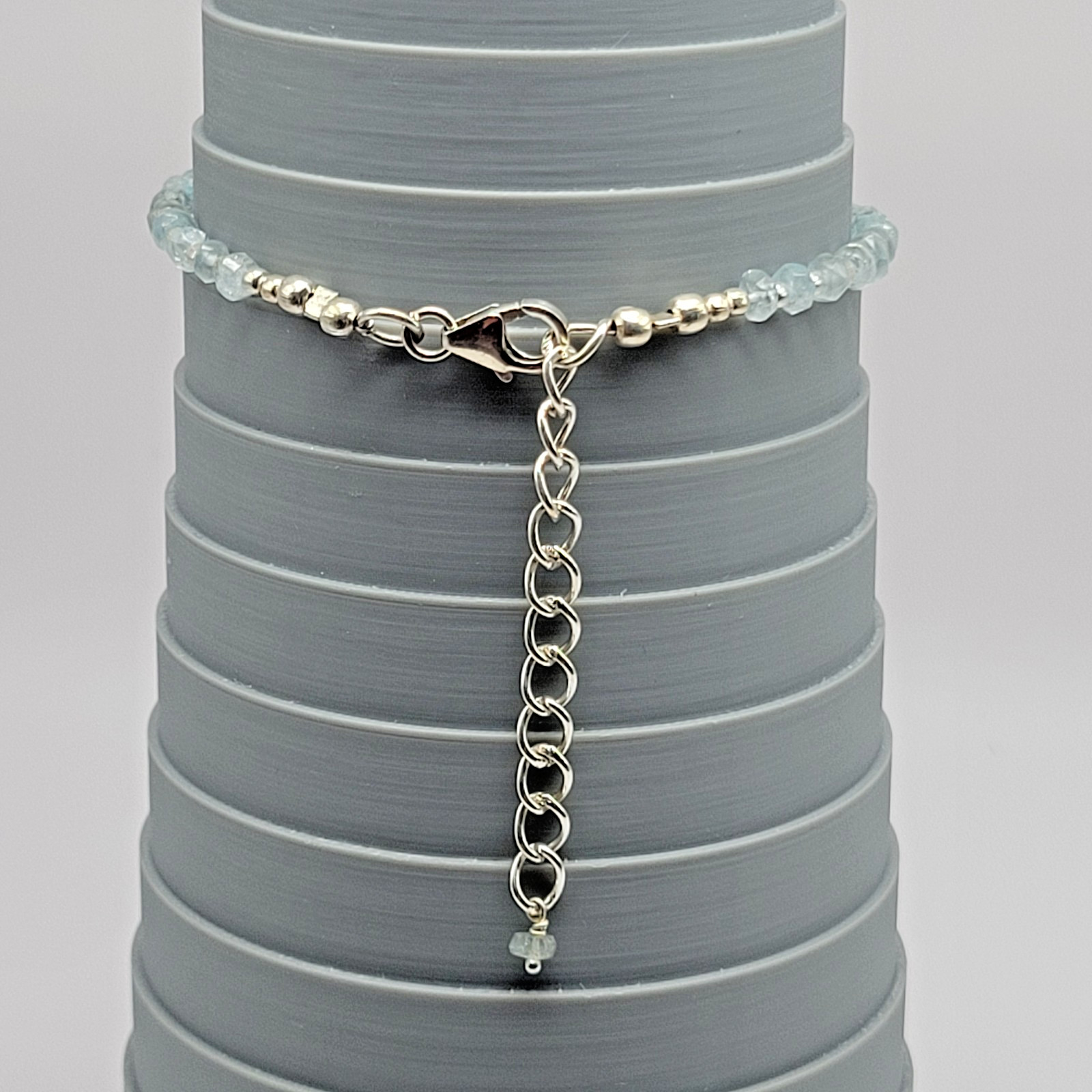 Sterling Silver 7.5mm Pearl Briolette Aquamarine Bracelet or Anklet ~ 9.5″
