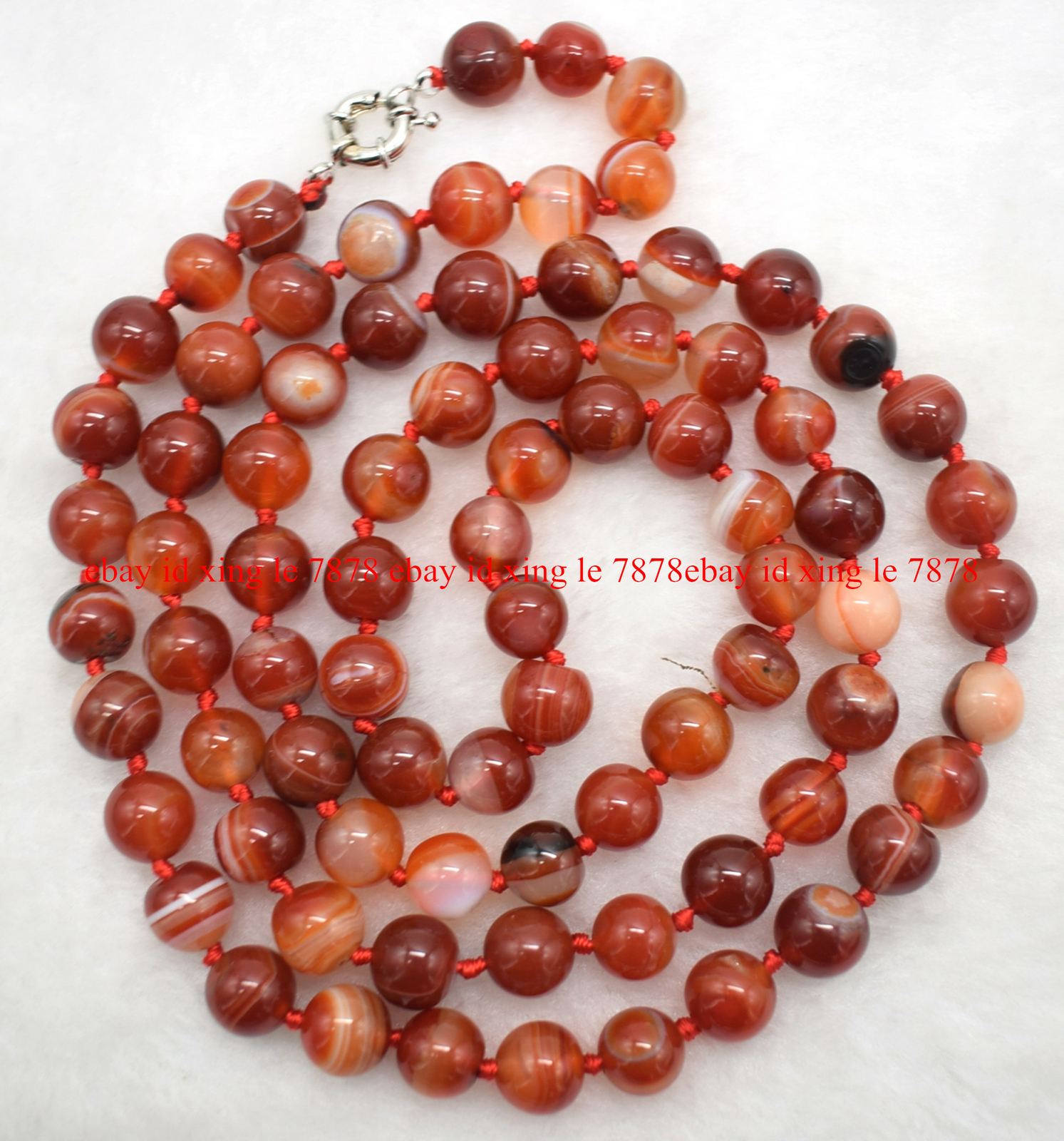 Natural 6/8/10/12mm Red Striped Agate Round Gemstone Beads Necklace 36″ AAA+