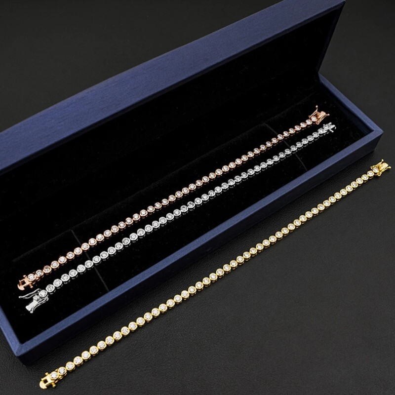 2/3mm Round Cut Moissanite Bubble Bracelet 925 Sterling Silver Chain Pass Tester