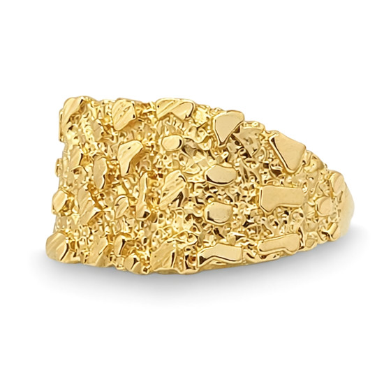 Solid 14K Yellow Gold Large Diamond Cut Mens Nugget Ring, Size 5 – 15