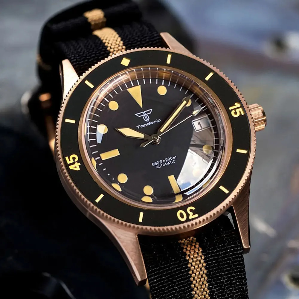 Tandorio 50 Fathoms Real CUSN8 Solid Bronze NH35A Auto Vintage Men Watch 20ATM