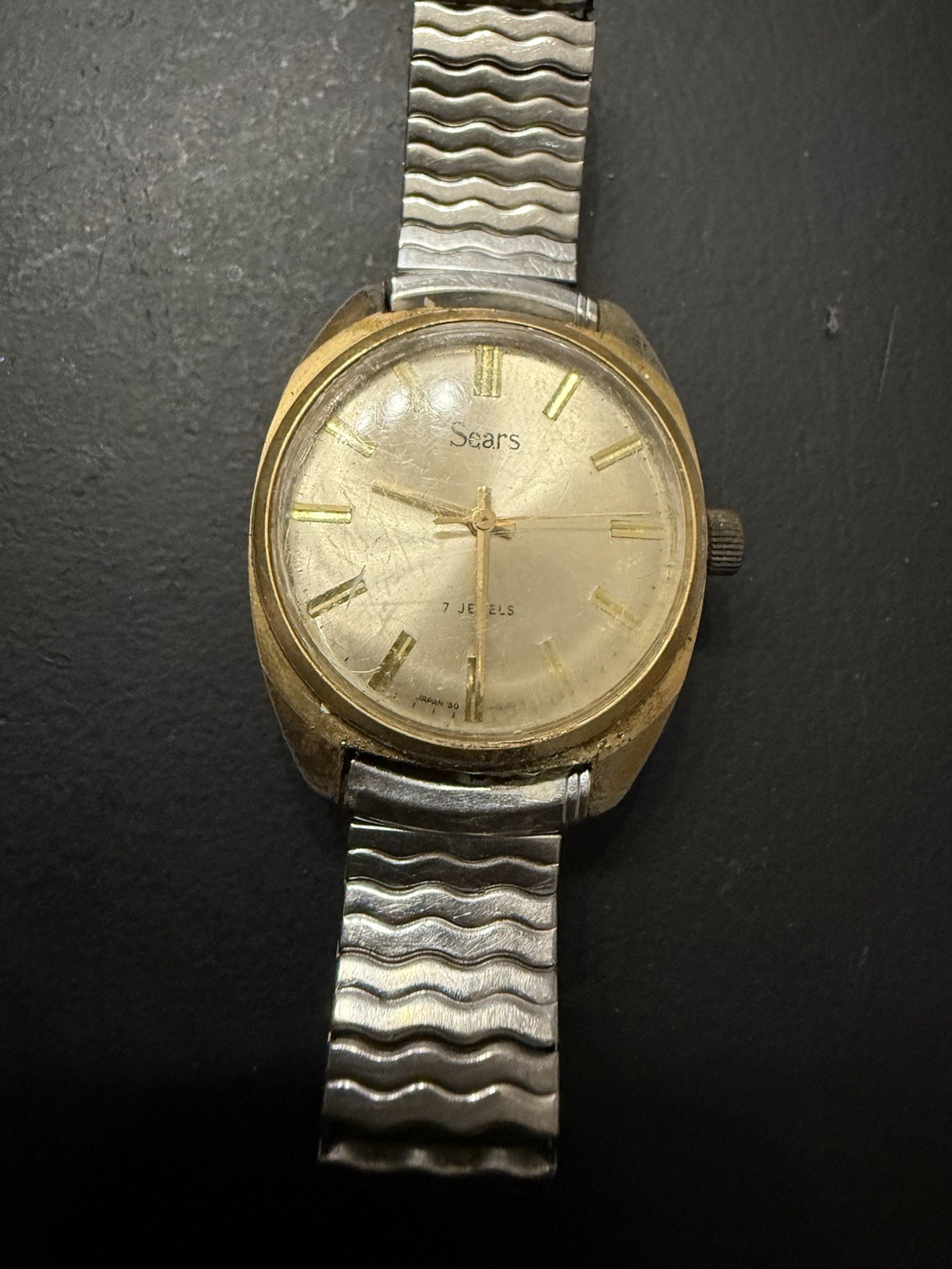 Sears Vintage 7-Jewel Manual Mechanical Shock-Resist Gold Case Silver Band